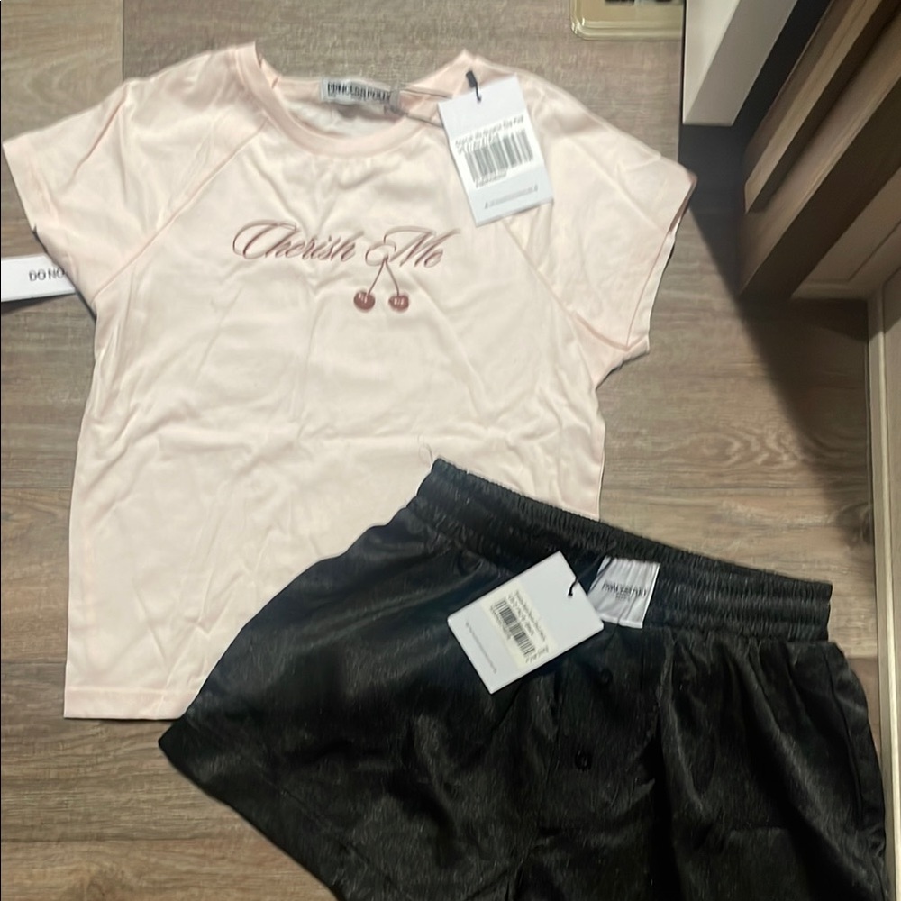 Cherish Me Pink Tee and Black Shorts Set